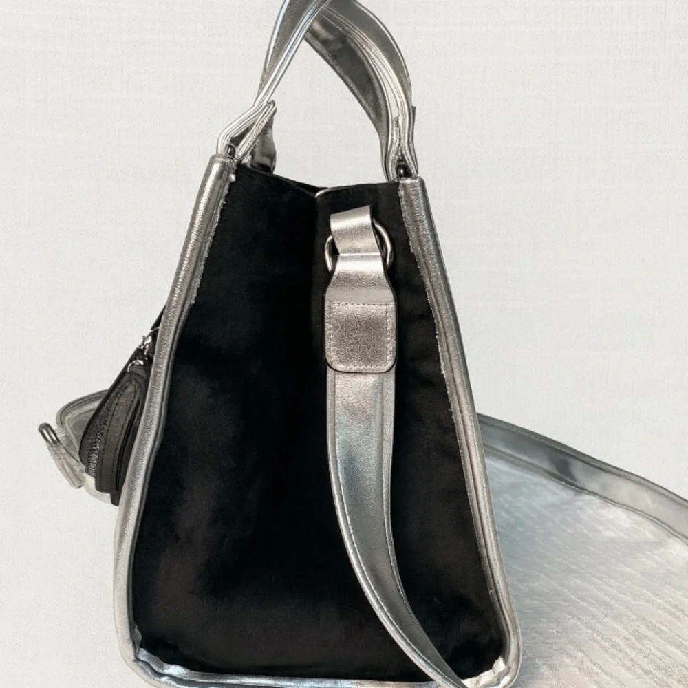Juicy Couture Black & Silver Velvet Tote Bag – 9” Length x 8” Height